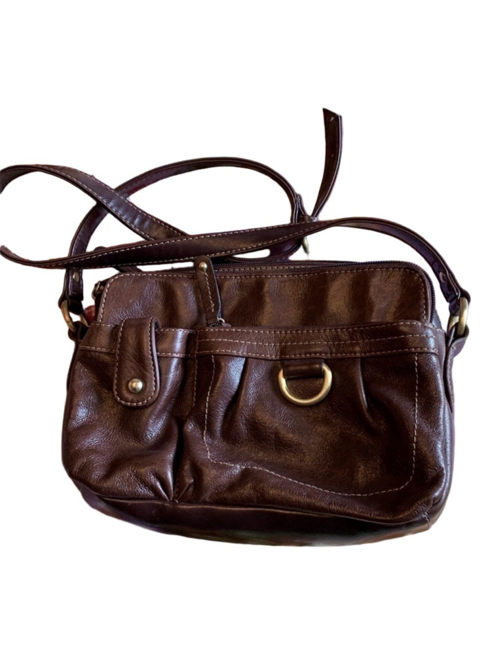 Brown faux leather purse shoulder cross body bag